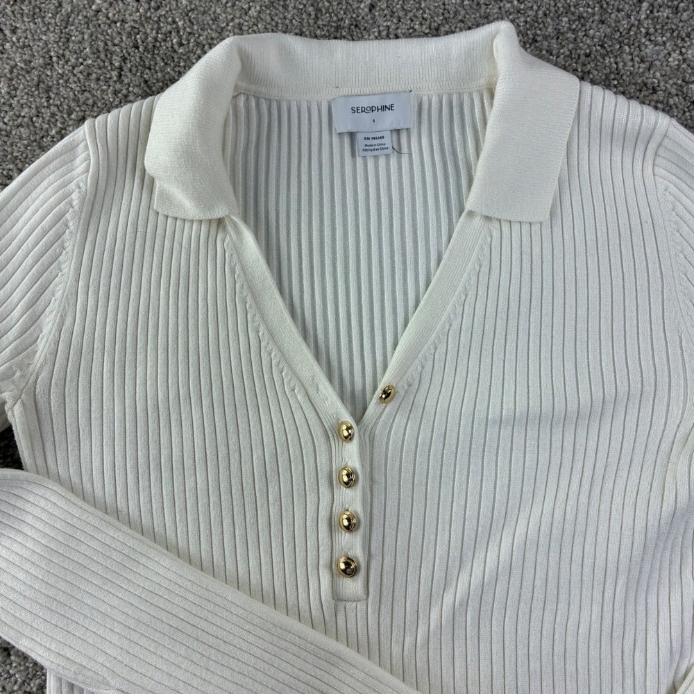 Seraphine Ribbed Knit Polo Maternity Top Womens S Cream Henley Sweater Classic
